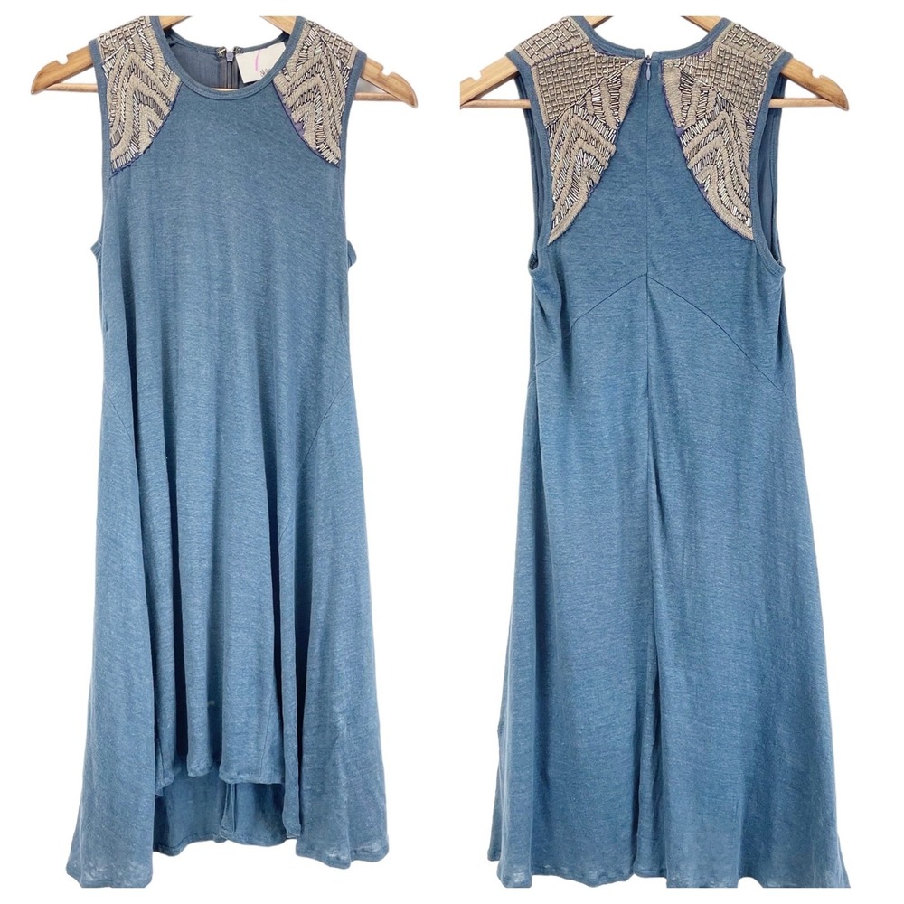 Chloe Oliver Womens Linen Dress XS Boho Beaded Festival Indie Angel Fairy Grunge